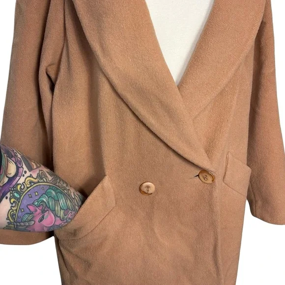 Vintage Julia Klein Wool Camel Tan Longline Trench Winter Neutral Coat Size 12 - Picture 4 of 11